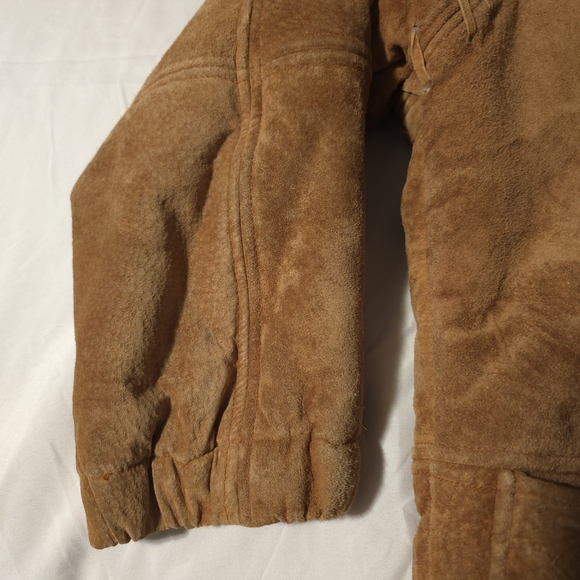 Vtg Synergy Leather Faux Shearling Hooded Coat Sueded Modacrylic Lined, Sz S - Picture 8 of 16